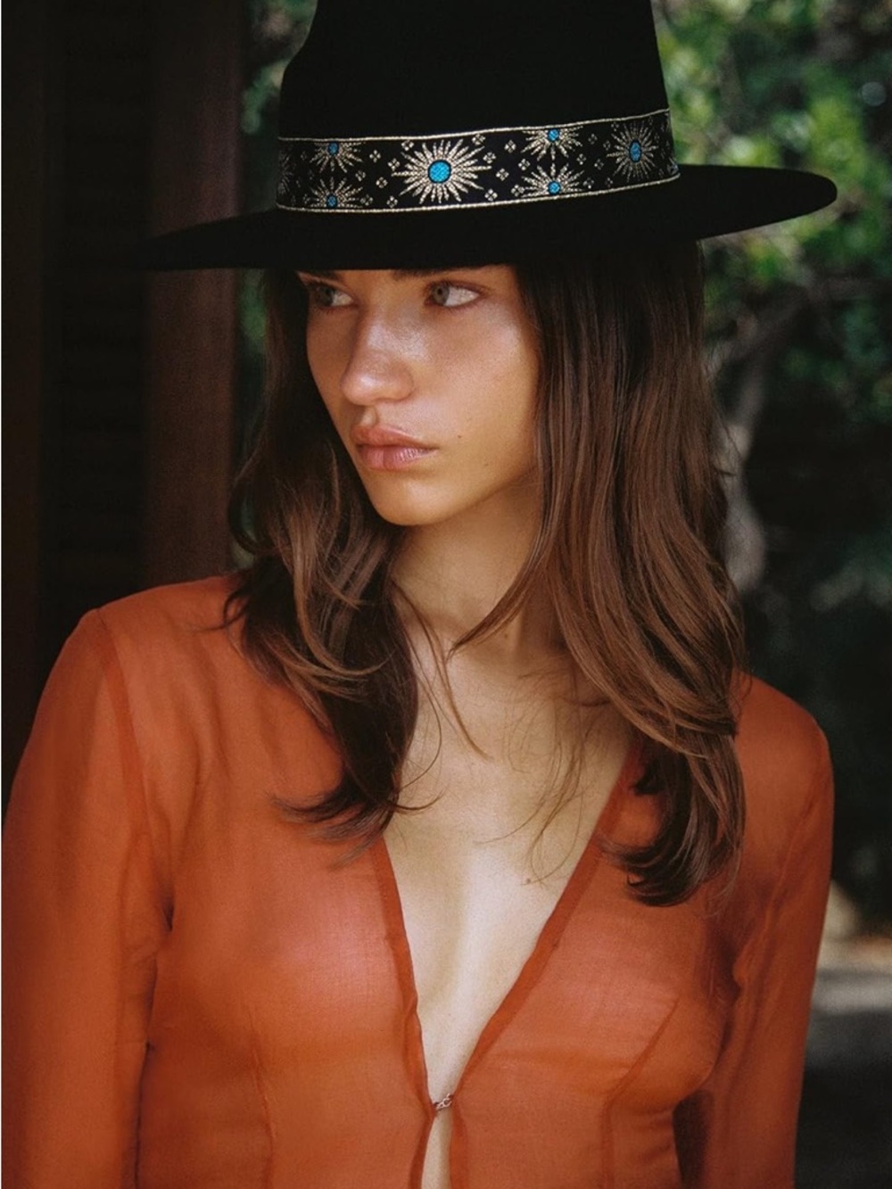 Lack Of Color Black Wide-Brim Hat with Turquoise-Beaded Band NEW 🎠